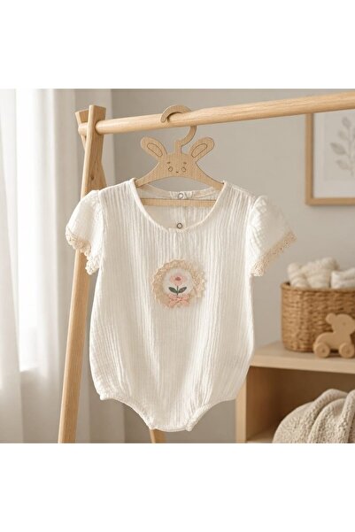 Beybifresh Çiçek nakışlı Muslin tulum