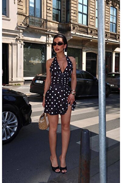 NİCE STYLE Women's Tie-Neck Lycra Mini Dress