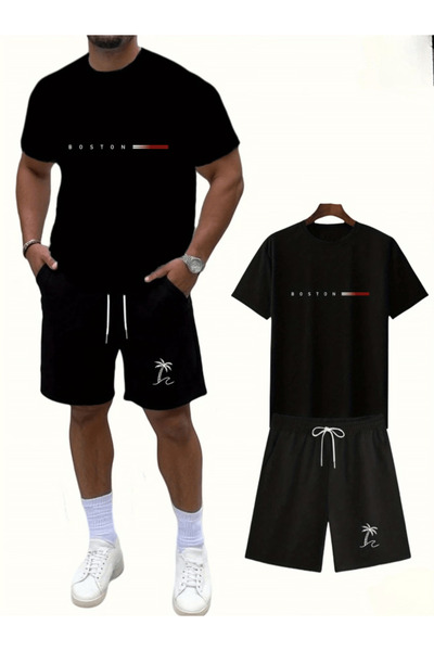 one button Set de tricou și pantaloni scurți premium pentru femei, cu imprime...