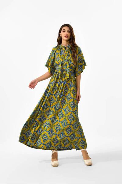 RARA Cotton Bual Dress with Chest Shacket and Tie at the Back - Kemoni, Blue