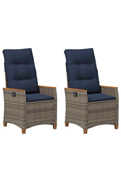 vidaxl Scaun de grădină rabatabil cu pernă 2 pcs Gri și albastru marin