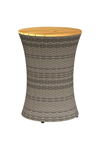 vidaxl Garden side table, drum shape, grey, poly rattan/wood