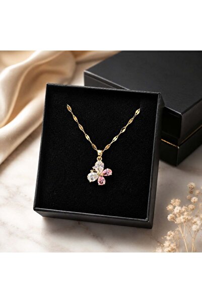 Bk Gift Elegant Women's Steel Necklace with Gold Color Butterfly Figure and S...