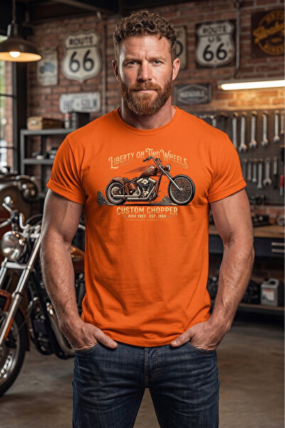 remonz Tricou unisex din bumbac imprimat cu ilustrație retro cu motociclete