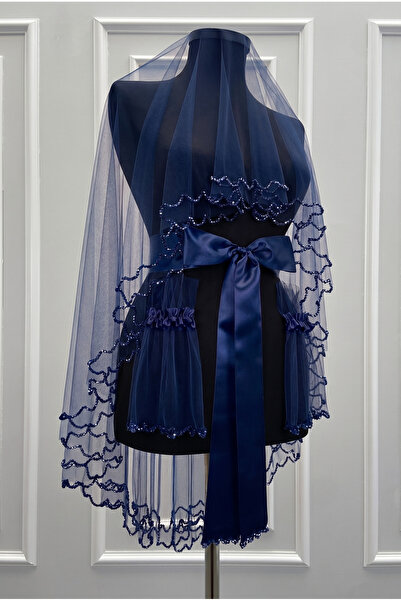 ZEYMERADE Navy Blue Bridal Veil Set, Sparkling Double Row Crystal Stone Decor...