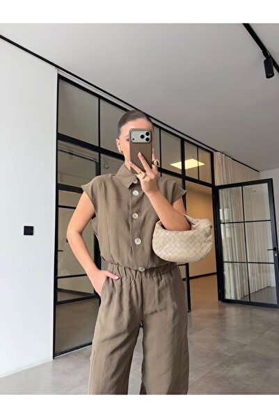 BB Bensu Buyruk Collared Buttoned Vest Khaki