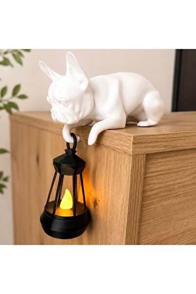 VibecraftRomania Figurină Decorativă Bulldog Francez cu Mini-Felinar LED – Lu...