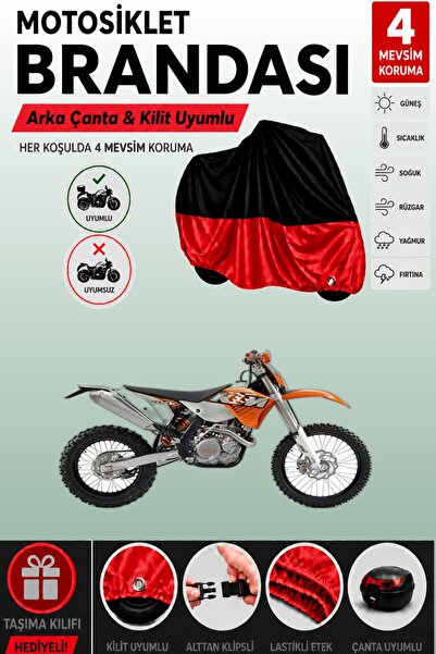 Cemku Double Black Top - Red Bottom, Rear Bag Compatible Ktm 400 Exc Motorcyc...
