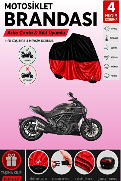 Cemku Double Black Top - Red Bottom, Rear Bag Compatible Ducati Diavel Carbon...