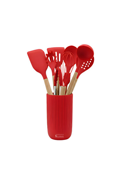 goldmann Silicone kitchen utensil set, 10 pieces, wooden handle, stand includ...