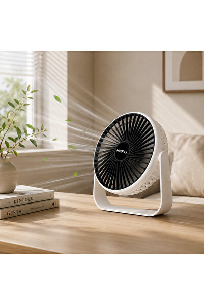 HEPU HP-F02 USB Şarjlı Sessiz Masaüstü Mini Fan – 360° Dönebilen Gövde, 3 Kad...