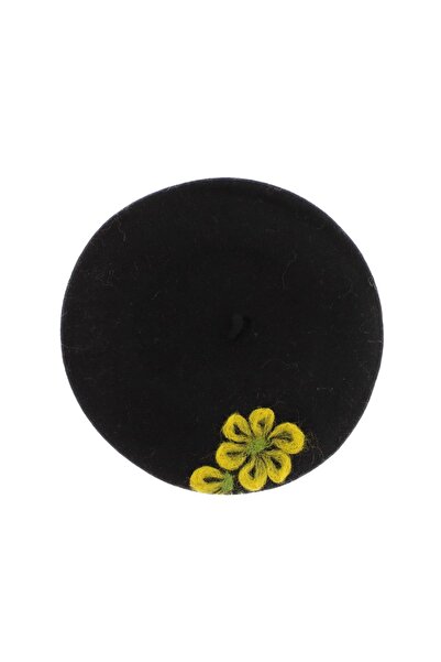 Evita Beretă de damă, lână, Evita, mărime unică, cu model floral din pâslă, N...
