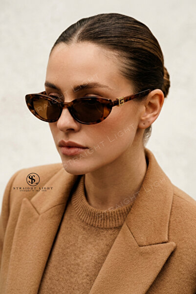 Straight Light Women's Leopard Cateye Sunglasses with Gold Details Uv400 Ultr...