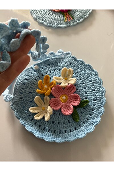 MADE BY PERİ Hand Knitted Floral Shoulder Bag for Girls - Knitted Bag with Pe...