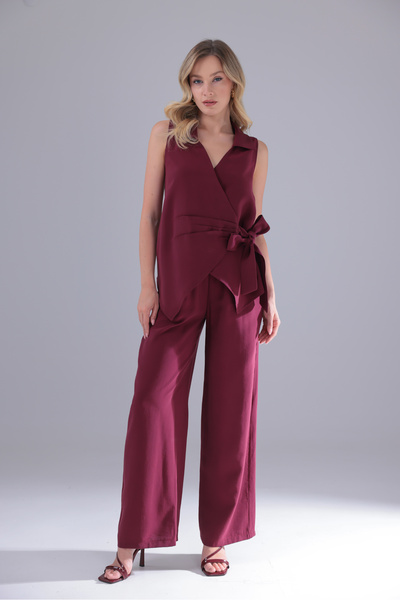 CEEMODA Side-Tie Double-Breasted Modal Trousers Suit with Elasticated Waist