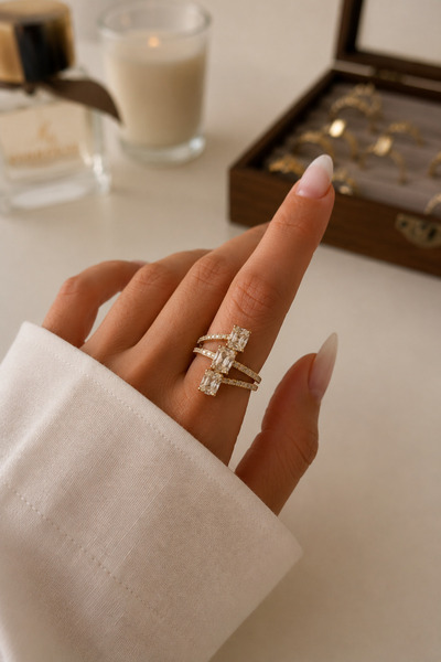 Jack Ferrero Adjustable Zircon Stone Women's Steel Ring