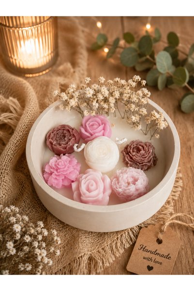 Lumera Candle Taştozu saksıda tomurcuk çiçekler dekoratif kokulu dekoratif he...