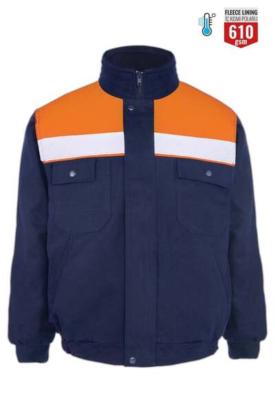 MyForm My Form Winto 7/7 Gabardin Polarlı Kışlık Mont-LACIVERT TURUNCU