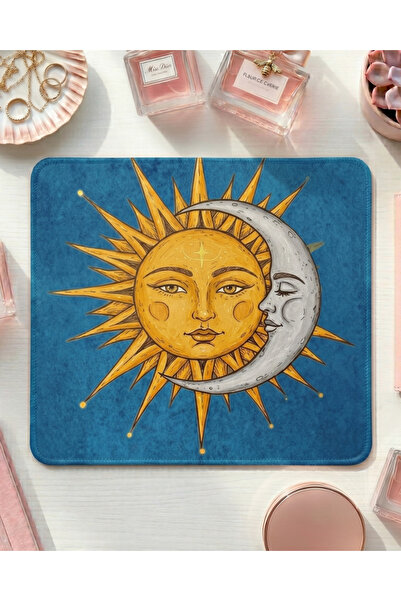 matizya Güneş ve Ay Figürlü Bohem Estetik Kare Mousepad Mistik Astroloji Tema...