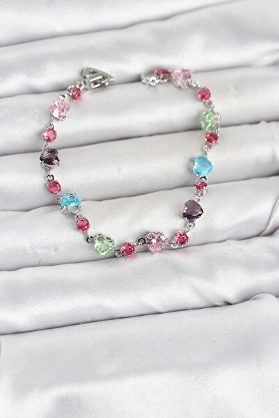 Clariss Crystal Stone Heart Cut Mixed Color Silver Color Gema Women's Bracelet