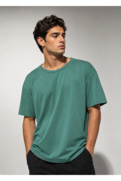 metsawear Premium Oversize Petrol Green Basic T-Shirt – Comfortable Wide Neck...