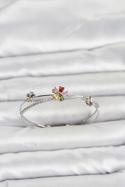 Clariss Brass Silver Color Colorful Flower Model Women's Bracelet
