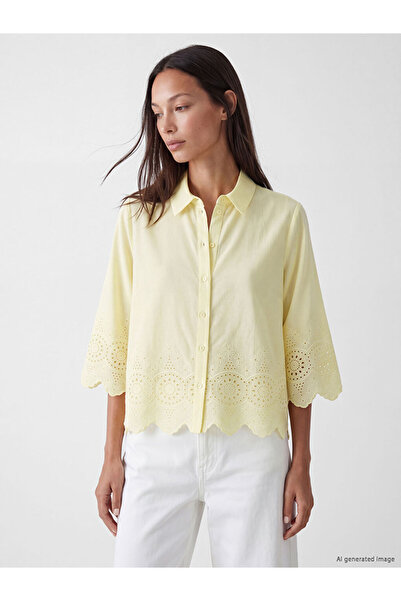 LC Waikiki Yellow Embroidered Brode Women's Shirt