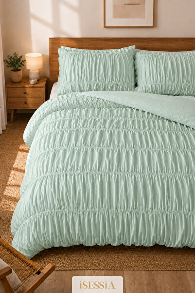 Isessia Rosa Mint Green Double Drawstring Duvet Cover Set |   200 X 220 cm