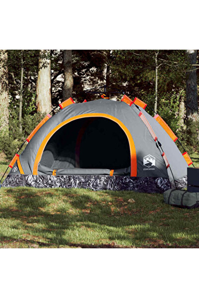 vidaxl Cort de camping, 3 persoane, gri/portocaliu, setare rapida