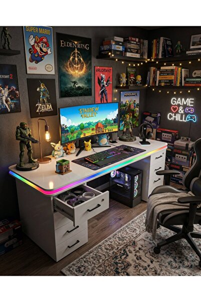 XMAX 200x80CM RGB Bluetooth Pixel Led - Çekmeceli MDF Metal Ayak ZYRA Yayıncı...