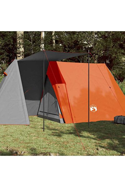 vidaxl Cort de camping pentru 3 persoane, gri/portocaliu, impermeabil