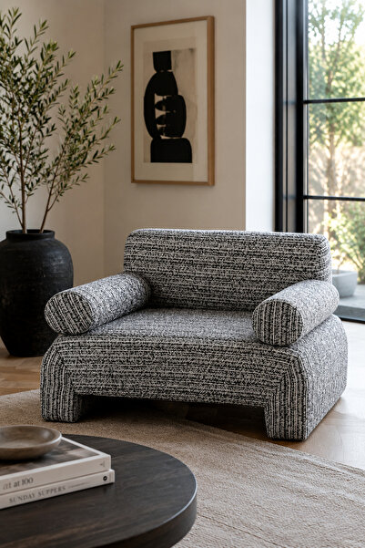 MARIA HOMES Modern Textured Black Accent Lounge Chair – Luxury Upholstered Ar...