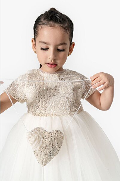 Minigimin Cicileri My Little Girl's Sequin Embroidered Rose Appliqué Tulle Sk...