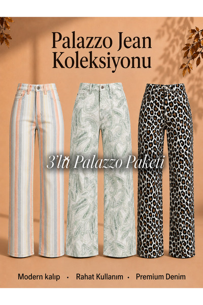 viking's line 3'lü Yüksek Bel Palazzo Pantolon Paketi