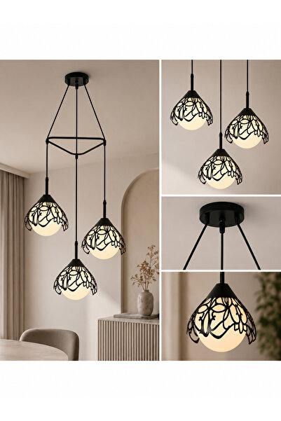N.zone Modern Black Chandelier 3 Balls Warm Light, Height 120cm, Width 28cm, ...