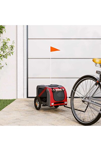 vidaxl Remorcă bicicletă animale companie, roșu/gri textil oxford/fier