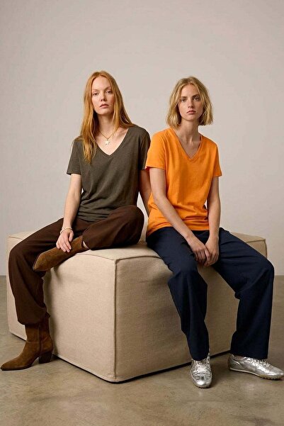COTENCONCEPT 2 Pieces V-Neck Basic Viscose Blend T-Shirt