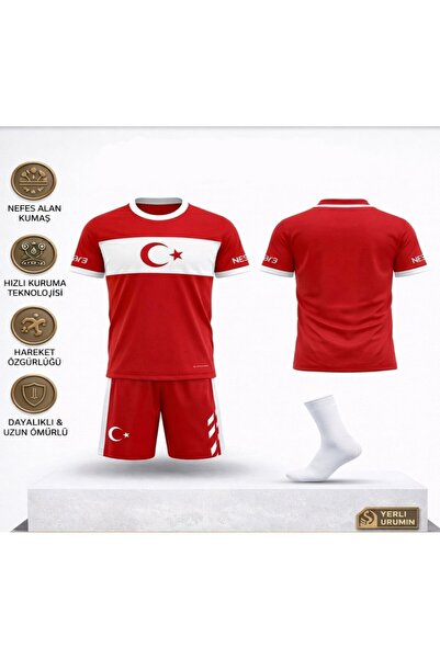 sonvadi Türkiye Çocuk Futbol Forması Takımı Özel Tasarım 3 Lü Set Forma+ Shor...