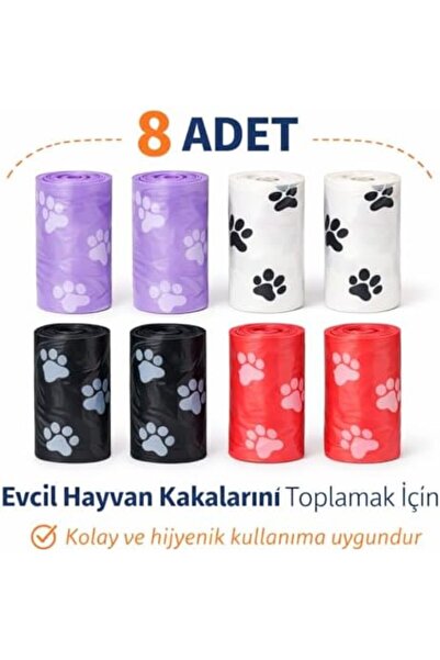 8 Adet Evcil Hayvan Kaka Poşeti Rulosu,Dayanıklı, Sızdırmaz, Kolay Koparılabilir Köpek Dışkı Toplama