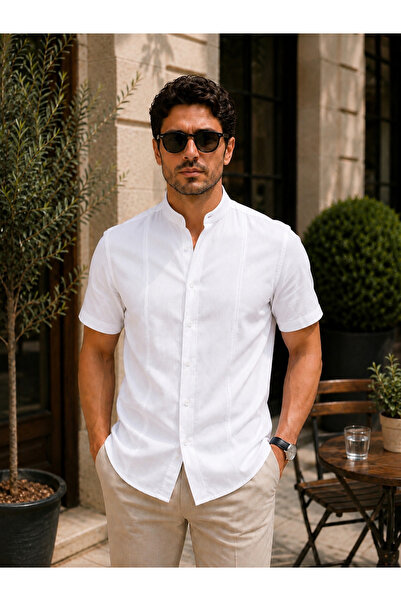 COLVIS MAN Cămașă bărbătească din in, cu croială slim, guler Koltun, model Kı...