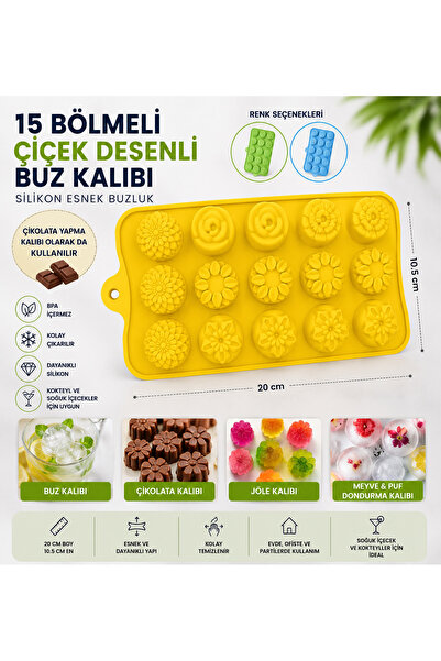 lawrenceshop Servis Pratik 15 Bölmeli Çiçek Desenli Silikon Buz Kalıbı Esnek ...