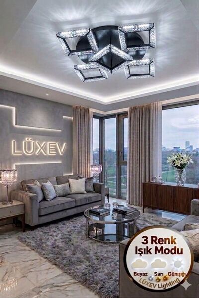 Lüxev Lighting Kare Model 5"li Siyah 3 Renk Modu Ledli Modern Tavana sıfır Sa...