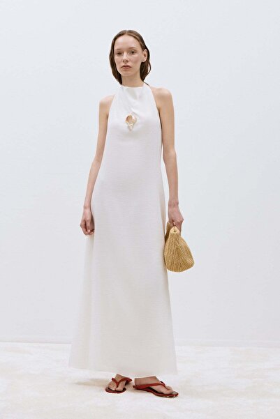 Suud Collection Beyaz Winnie Halter Yaka Elbise