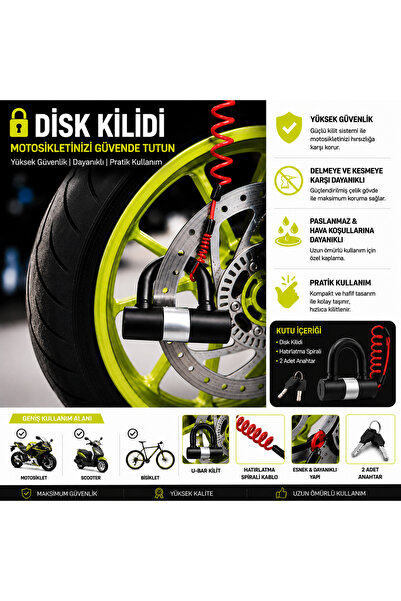 Vi Caro 781mv 12x11 Cm Boy 16mm Çapında Motosiklet Disk Kilidi Kelepçeli Çeli...