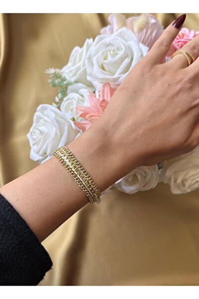 MonCheriAccessoire 14K Altın Kaplama Hasır Model Örme Bileklik