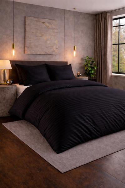 Bikaya Home Luxury Striped Double Satin Duvet Cover Set |   Silky Soft Textur...
