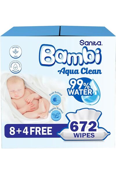 Sanita Bambi أكوا كلين، 672 منديل مبلل للأطفال