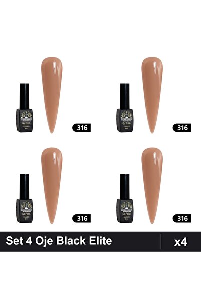 global fashion Set of 4 Black Elite Semi-permanent Nail Polish 8ml, UV/LED Pr...