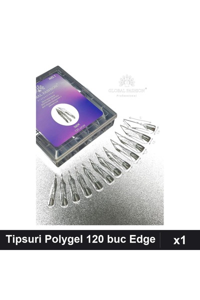 global fashion Tipsuri Reutilizabile Polygel 120 buc, Forma Edge Nr. 01, Exte...