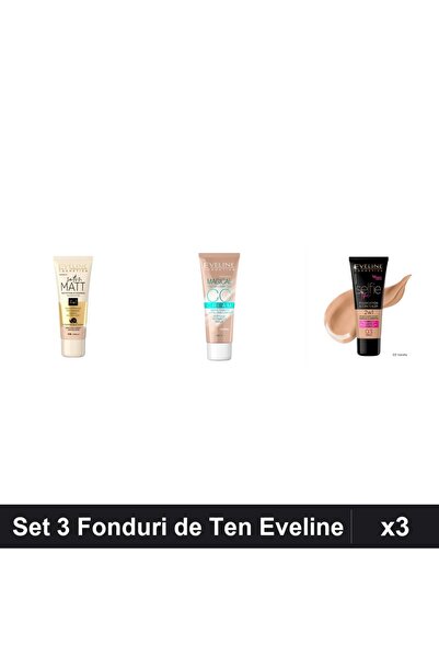 Eveline Set 3 Fonduri de Ten Cosmetics, Nuante Vanilla și , 30ml Fiecare
